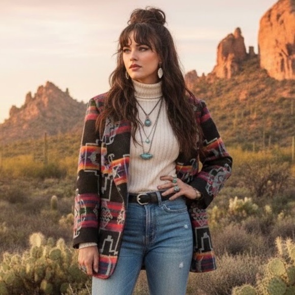 Vntg Pendleton Knockabouts Southwest Wool Blazer Southwestern Blanket USA sz M - Picture 3 of 15